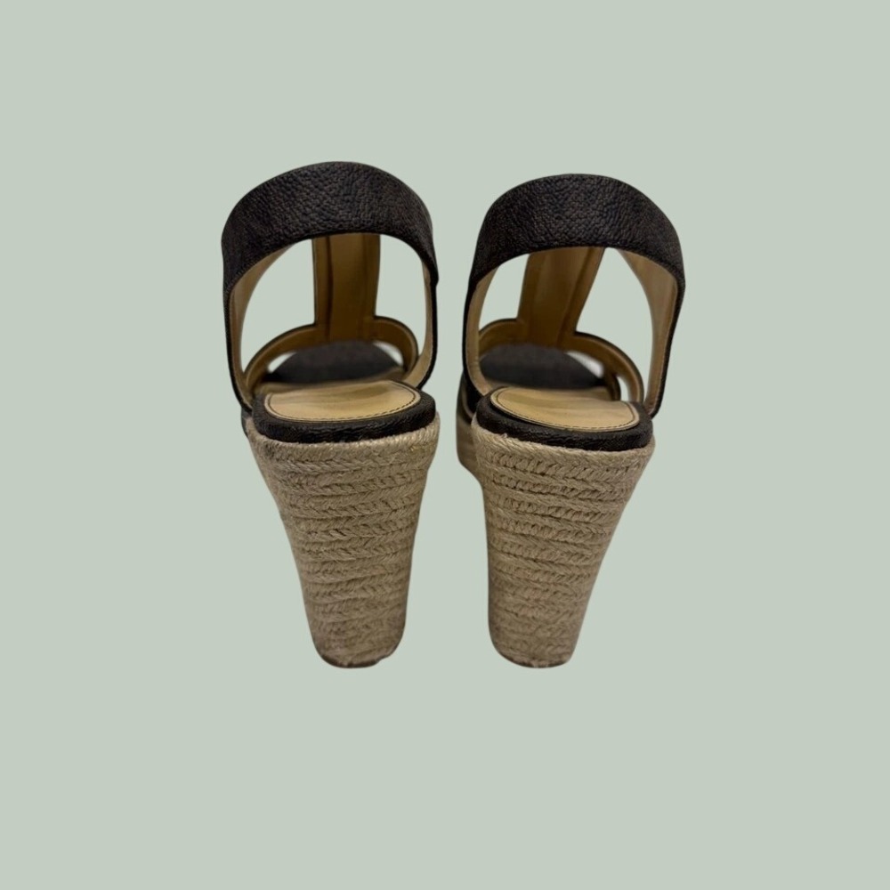 Michael Kors Berkley Women's Brown MK Logo Espadrille Wedge Zip Sandals Size 9.5 - Picture 3 of 6